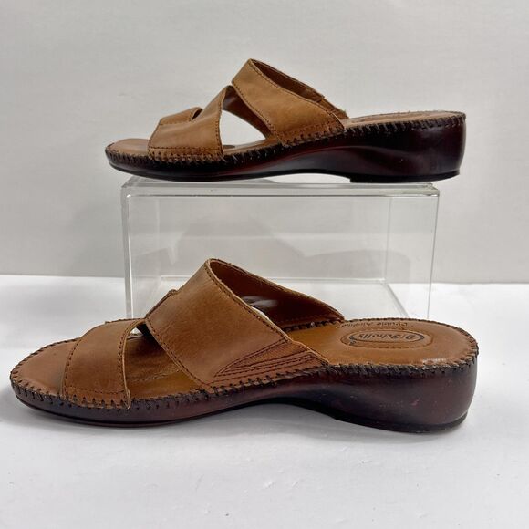 Dr. Scholl's Shoes Womens 7.5 Brown San Remo Leather Slide Sandals Wedge - Picture 3 of 12